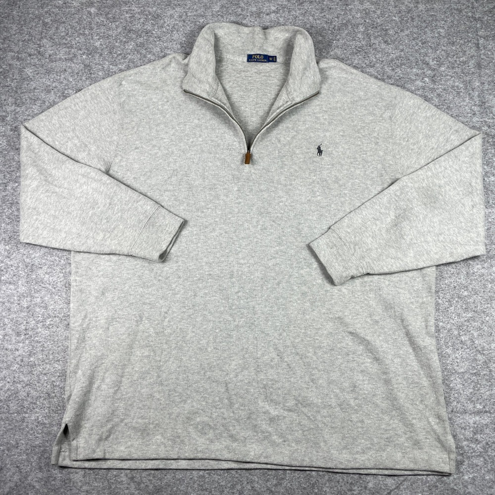 Polo Ralph Lauren Quarter Zip Mens 3XLT Grey Heathered Cotton Pullover Sweater